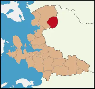 Map showing Kınık District in İzmir Province