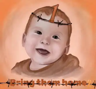 A painting of Kfir Bibas celebrating his first birthday in captivity