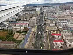 Henan subdistrict photographed from a plane at a very low altitude, showing the buildings and subdistrict structure well.