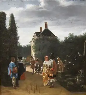 Game of Skittles, copy of 1660-1668 painting by Pieter de Hooch in the Saint Louis Art Museum