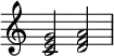 {
\override Score.TimeSignature #'stencil = ##f
\relative c' { 
  \clef treble \time 4/4
  <c e g>2 <d f a>
} }