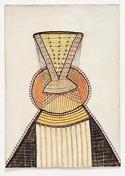 Untitled, drawing and crochet appliqué with embroidery, first half of the 1970s