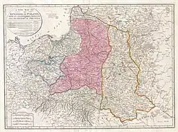 Map of the truncated territory of Poland (pink) after the Second Partition, published in London in 1794