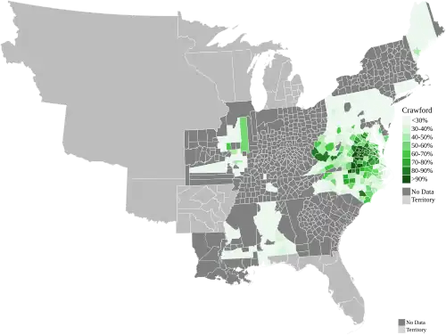 Map of presidential election Results by county, shaded according to the vote share of the highest result for an elector candidate pledged to Crawford