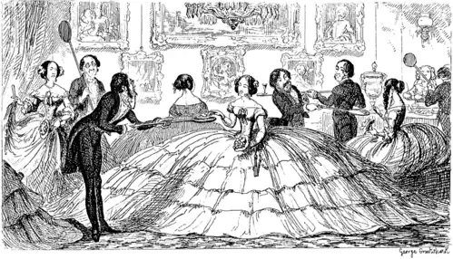 A Splendid Spread, early satire on the crinoline from The Comic Almanack for 1850