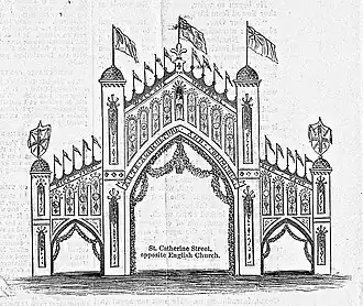 Triumph Arch on Saint Catherine Street, Montreal, Canada.