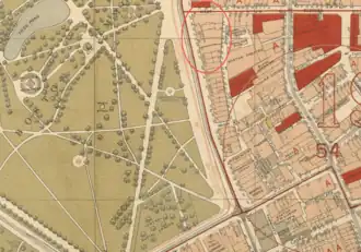 Detail of map of Boston in 1896, showing Chickering Hall opposite Boston Common