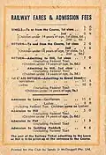 Back cover showing entrance & railway charges