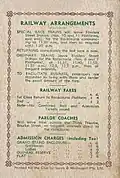 Back cover showing railway and admission charges