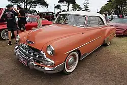 1952 Chevrolet Bel Air 2-door hardtop. This Picture shows the Bel Air with the optioned "styleline package that adds special equipment. And a $70 price jump from the Base $2,006.