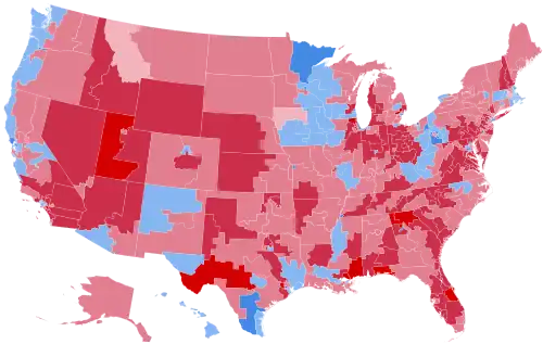 Results by congressional district, shaded according to winning candidate's percentage of the vote