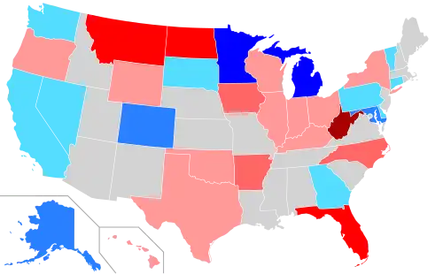 Net changes to upper house seats after the 2022 elections      +1 Rep seat      +2 Rep seats      +3–4 Rep seats      +7 Rep seats      +1 Dem seat      +2 Dem seats      +3–4 Dem seats