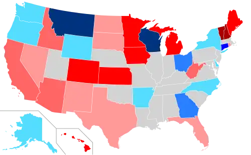 Net changes to lower house seats after the 2024 elections      +1 Rep seat      +2 Rep seats      +3–5 Rep seats      +19–20 Rep seats      +1 Dem seat      +2 Dem seats      +4 Dem seats      +10 Dem seats