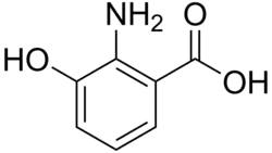 Skeletal formula of 3-hydroxyanthranilic acid