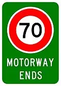 Motorway Ends (70 km/h speed limit)