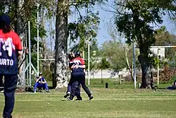 Chilean players celebrating their first wicket.