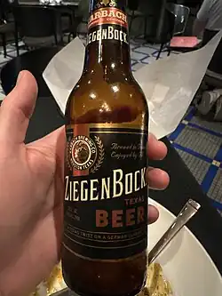 A bottle of Ziegenbock Texas Bock beer