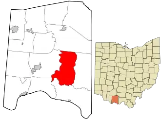 Location in Adams County and the state of Ohio.