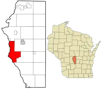 Location in Adams County and the state of Wisconsin.