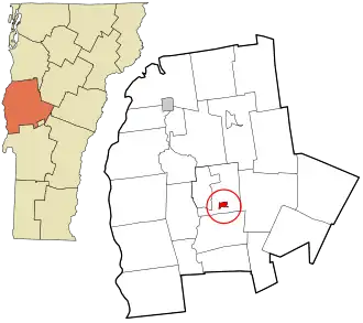 Location in Addison County and the state of Vermont.