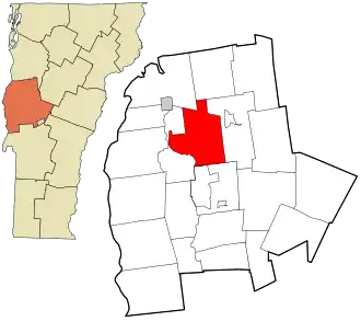 Location in Addison County and the state of Vermont.