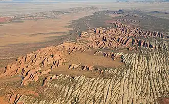Aerial view of innumerable rock fins at the Devils Garden area of Arches National Park, Utah, US.