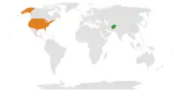 Map indicating locations of Afghanistan and United States