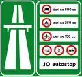 Motorway ahead with a summary of transit restrictions