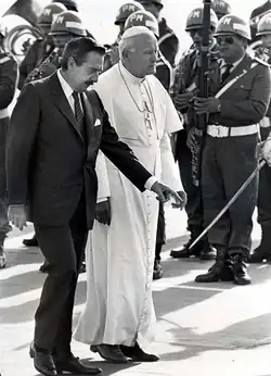 Pope John Paul II and President Raúl Alfonsín in Buenos Aires; April 1987.