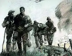 American wounded making way to first aid station