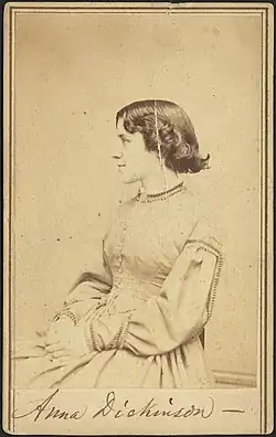 Photograph of Anna Dickinson in profile, facing left.