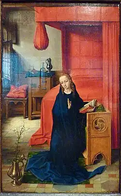 Virgin Annunciate. Utmost left wing of a triptych. Burrell Collection, Glasgow.