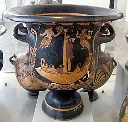 Odysseus and the Sirens on a Paestum bell krater, painted by Python, c. 330 BCE, now at the Antikensammlung Berlin