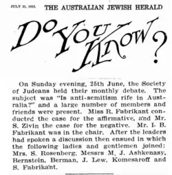 Jewish community debate over local antisemitism (1922)