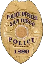 Current SDPD officer badge, issued since 1974 based on a 1930 design.