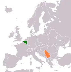 Map indicating locations of Belgium and Serbia