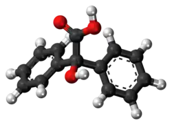 Ball-and-stick model of the benzilic acid molecule