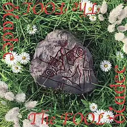 A sketched-on rock is placed in grass. The border reads "The Fool / Bladee" on both the top-left corner and the bottom-right corner.