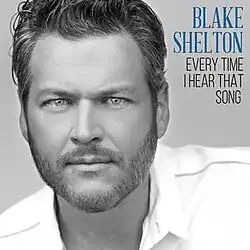 Blake Shelton stares to the audience in this black and white photo that displays the song's title and respective artist.