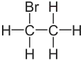 Skeletal formula of bromoethane with all explicit hydrogens added