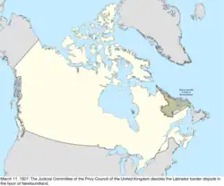 Map of the change to the international disputes involving Canada on March 11, 1927