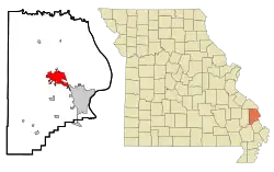Location of Jackson in Cape Girardeau County, Missouri.