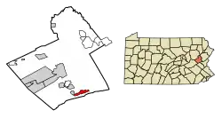 Location of Palmerton in Carbon County, Pennsylvania.
