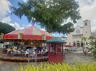 Carousel in Plaza Palmer (main town square) and the cathedral in the back