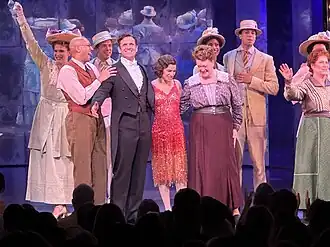Cast of Funny Girl, including Lea Michele, after a show on Broadway in July 2023