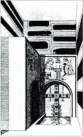 A drawing of the baptistry in the Catacomb of Pontian