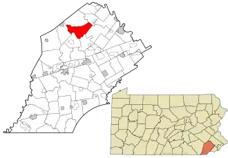Location of East Nantmeal Township in Chester County, Pennsylvania and the state of Pennsylvania