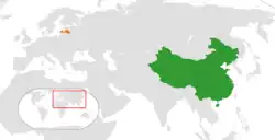 Map indicating locations of China and Latvia