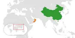 Map indicating locations of China and Oman