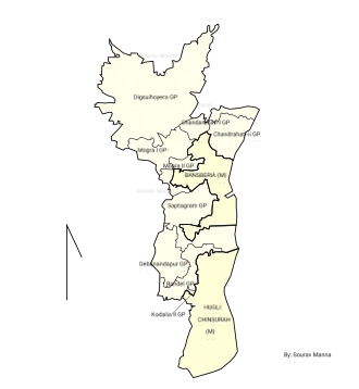 Chinsurah-Mogra CD block map showing GP and urban areas